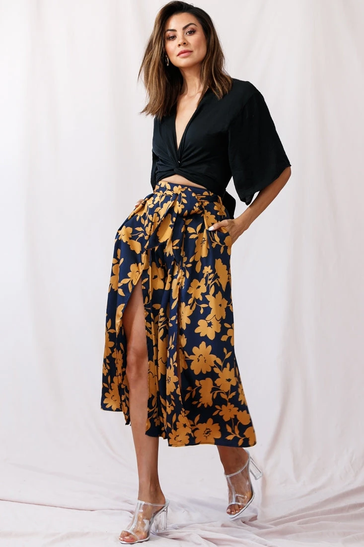 Danika Front Split Midi Culotte Pants Navy/Mustard 4 Danika Front Split Midi Culotte Pants Navy/Mustard - Image 2