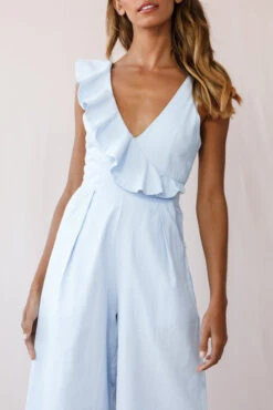 Cheryl Ruffle Strap Wide Leg Jumpsuit Steel Blue -Selfie Leslie Shop photo 2950 62461d steel blue