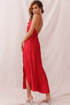 Hey Girl Long Satin Cowl Neck Dress Red -Selfie Leslie Shop photo 311 st1109b red