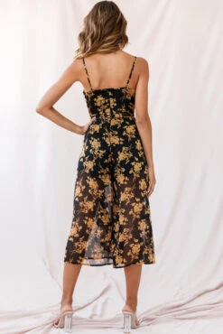 Constance Thin Strap Midi Jumpsuit Black/Orange Flower -Selfie Leslie Shop photo 3330 25615b04 black orange flower