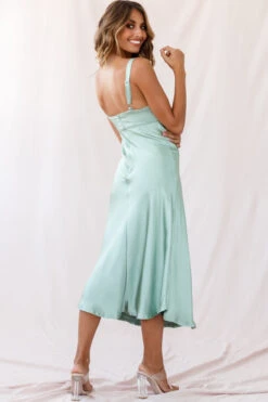 Perfect Day Satin Midi Dress Olive -Selfie Leslie Shop photo 3397 st1957b olive