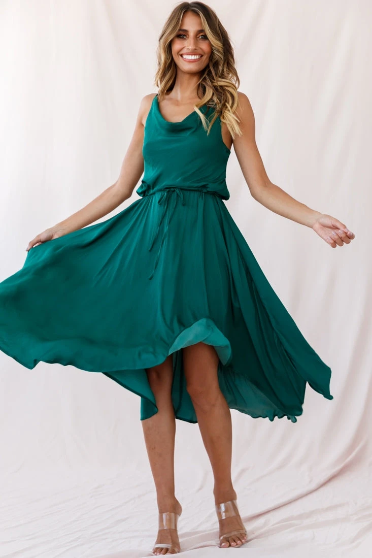 Ava Cowl Neck Drawstring Midi Dress Forest Green 3 Ava Cowl Neck Drawstring Midi Dress Forest Green