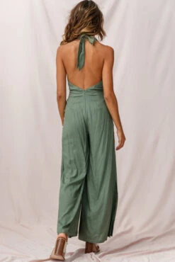 Aruba Wide Leg Halterneck Jumpsuit Khaki 10 Aruba Wide Leg Halterneck Jumpsuit Khaki -Selfie Leslie Shop photo 416 st1716d01 khaki