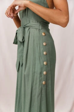 Aruba Wide Leg Halterneck Jumpsuit Khaki 11 Aruba Wide Leg Halterneck Jumpsuit Khaki -Selfie Leslie Shop photo 418 st1716d01 khaki