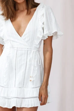 Marybelle Angel Sleeve A-Line Ruffle Dress White -Selfie Leslie Shop photo 441 st2055bk white