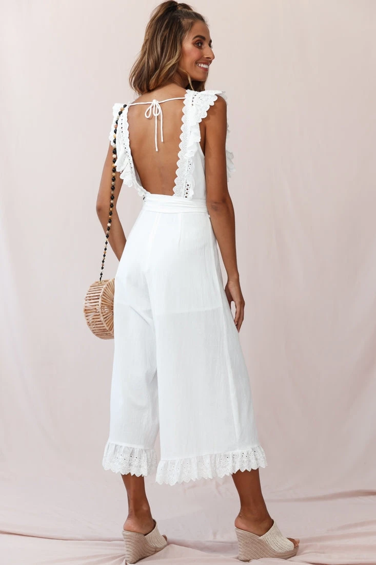Meadow Ruffle Strap Open Back Midi Jumpsuit White 5 Meadow Ruffle Strap Open Back Midi Jumpsuit White - Image 3