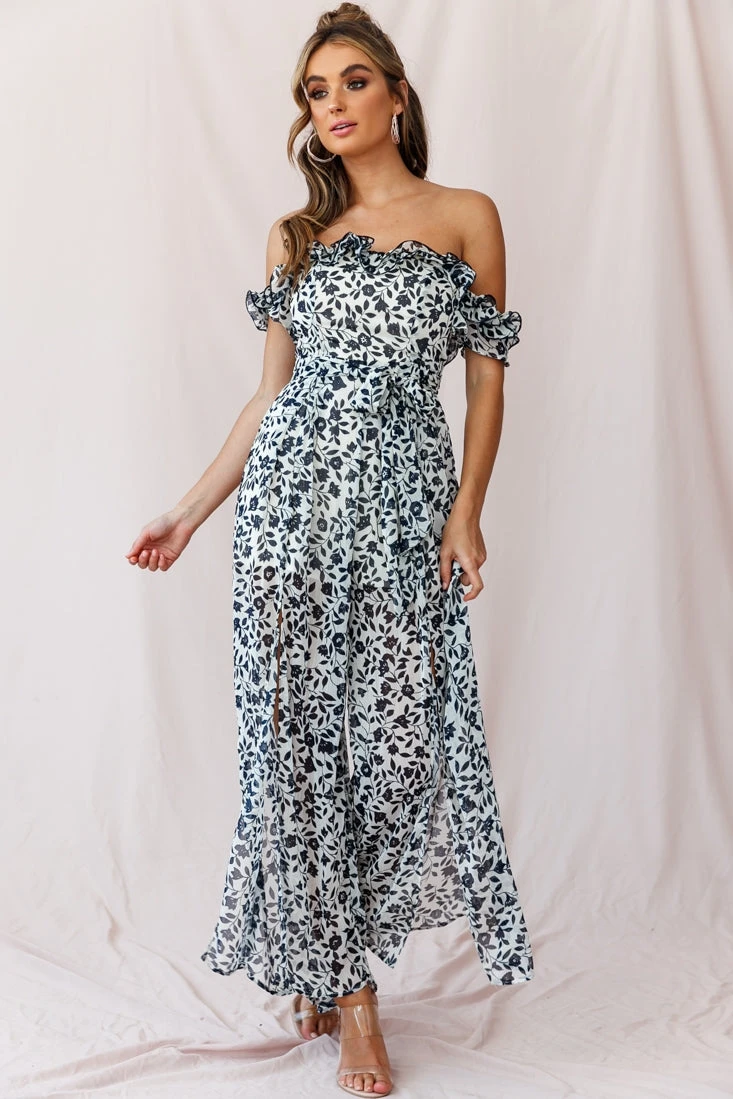 Jazz Bardot Neckline Wide Leg Split Jumpsuit Navy 3 Jazz Bardot Neckline Wide Leg Split Jumpsuit Navy