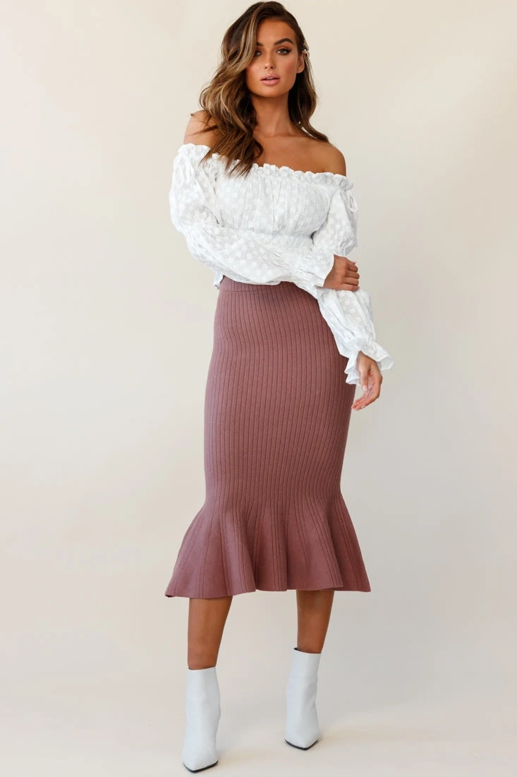 Shalon Ribbed Knit Fluted Hem Midi Skirt Antique Rose 4 Shalon Ribbed Knit Fluted Hem Midi Skirt Antique Rose - Image 2