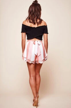 Candyland Scalloped Rose Stripe Shorts -Selfie Leslie Shop st1057d01 rose stripe 7686 2