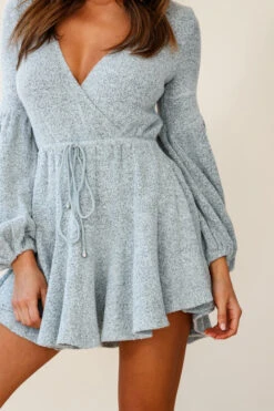 Annalise Long Sleeve Drawstring Knit Dress Grey -Selfie Leslie Shop st1077d grey 190806sl16688