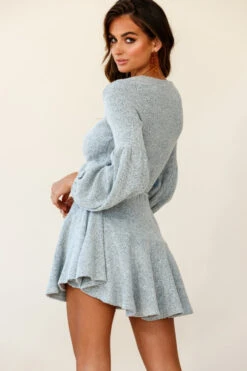 Annalise Long Sleeve Drawstring Knit Dress Grey -Selfie Leslie Shop st1077d grey 190806sl16690