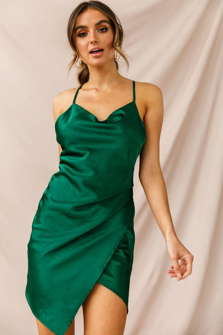 Hey Girl Cowl Neck Wrap Front Dress Forest Green 8 Hey Girl Cowl Neck Wrap Front Dress Forest Green - Image 6