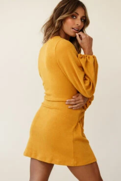 Rapt Waist Tie Knit Dress Mustard -Selfie Leslie Shop st1418b01 mustard 190903sl0740