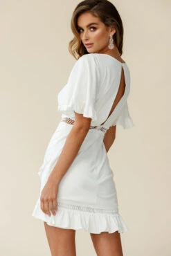 Walk This Way Pintuck Angel Sleeve Dress White -Selfie Leslie Shop st1886b01 white 190731sl 0430