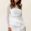Aramis Long Sleeve Lace & Ruffle Detail Dress White -Selfie Leslie Shop st1910d02 white 190812sl1087