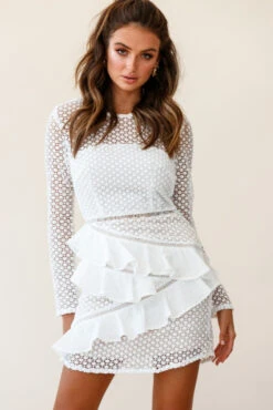 Aramis Long Sleeve Lace & Ruffle Detail Dress White 11 Aramis Long Sleeve Lace & Ruffle Detail Dress White -Selfie Leslie Shop st1910d02 white 190812sl1091