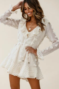 Georgie Long Sleeve Frill Neckline Embellished Chiffon Dress Beige 11 Georgie Long Sleeve Frill Neckline Embellished Chiffon Dress Beige -Selfie Leslie Shop st2182b02 beige 190910sl0272