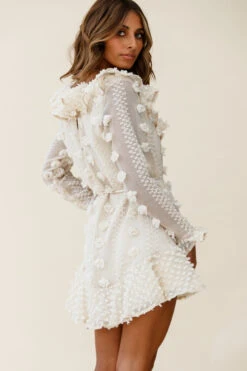 Georgie Long Sleeve Frill Neckline Embellished Chiffon Dress Beige 14 Georgie Long Sleeve Frill Neckline Embellished Chiffon Dress Beige -Selfie Leslie Shop st2182b02 beige 190910sl0278