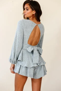 Talk About It Balloon Sleeve Open Back Knit Romper Grey -Selfie Leslie Shop st2248d grey 190806sl16447