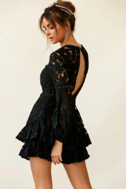 Henrietta Lace Overlay Long Sleeve Ruffle Dress Black -Selfie Leslie Shop st2258b black 190806sl17861