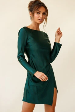 Thank Me Later Long Sleeve Open Back Dress Forest Green -Selfie Leslie Shop st2278b forest green 190806sl17868