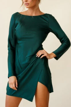 Thank Me Later Long Sleeve Open Back Dress Forest Green -Selfie Leslie Shop st2278b forest green 190806sl17874