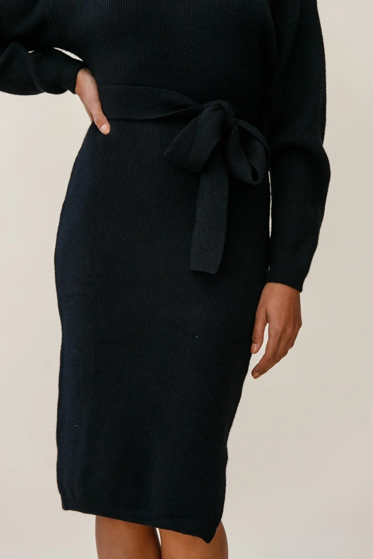 Marco Long Sleeve Turtleneck Knit Midi Dress Black 9 Marco Long Sleeve Turtleneck Knit Midi Dress Black - Image 7