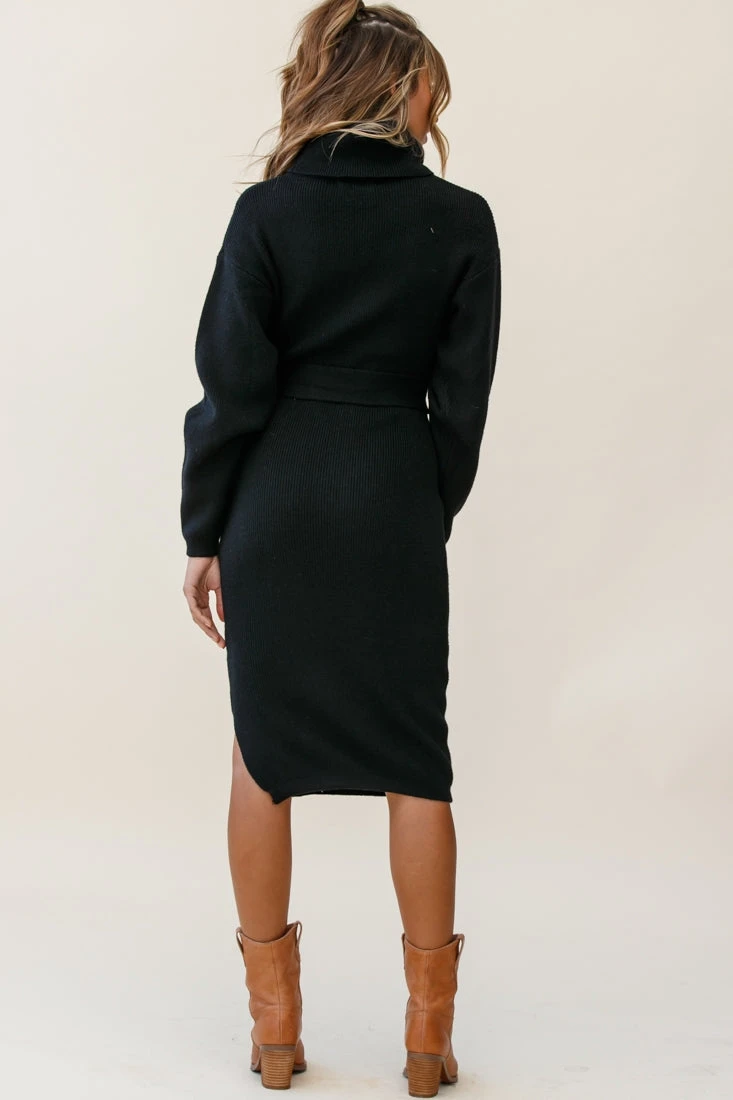 Marco Long Sleeve Turtleneck Knit Midi Dress Black 8 Marco Long Sleeve Turtleneck Knit Midi Dress Black - Image 6