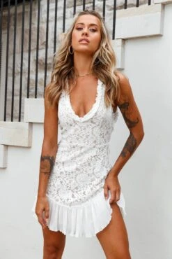Isabella V-Neck Open Back Lace Dress White -Selfie Leslie Shop st2404d02 white 3
