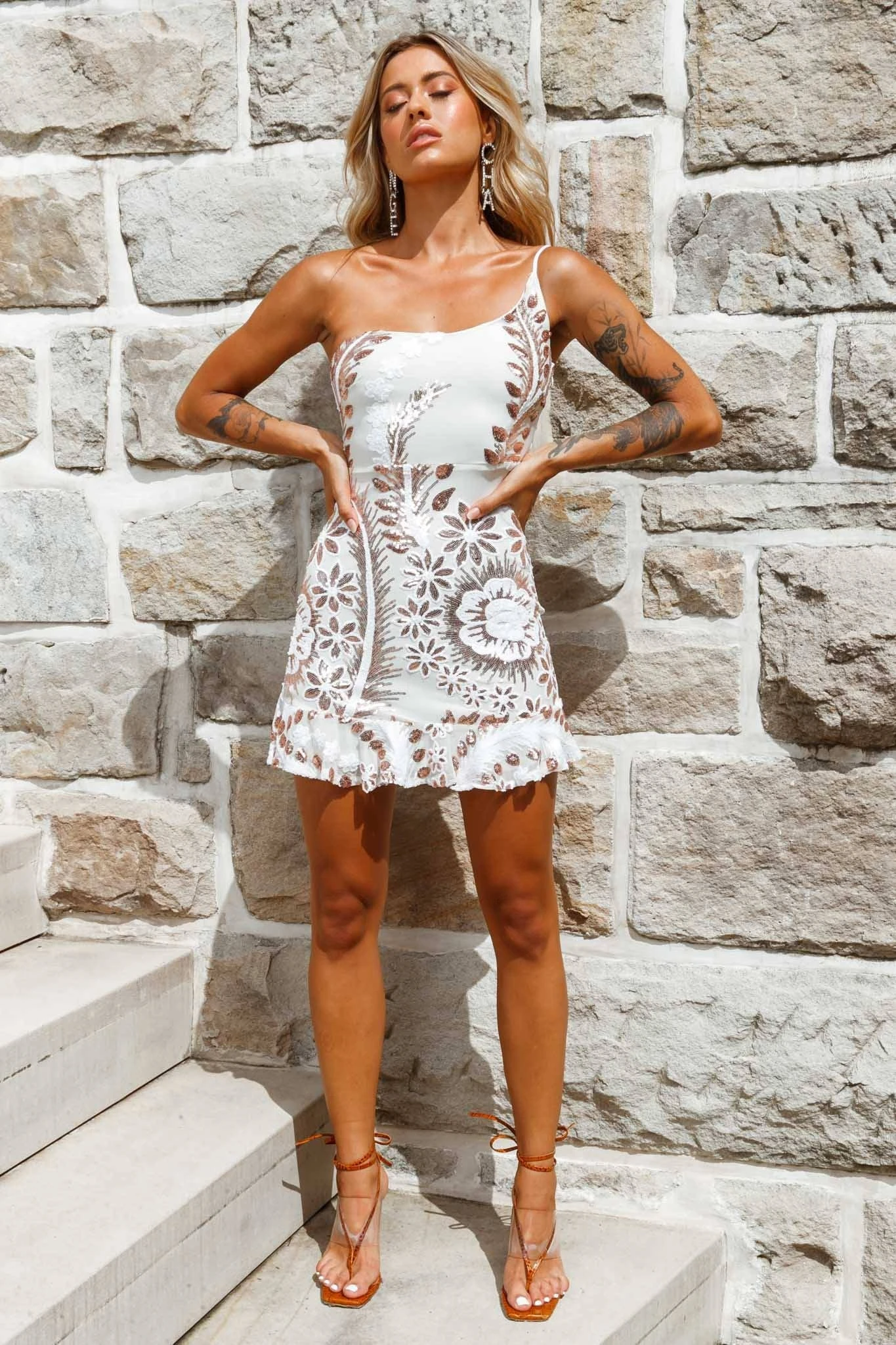 Don't Wait Up One Shoulder Sequin Dress White/Gold 5 Don't Wait Up One Shoulder Sequin Dress White/Gold - Image 3