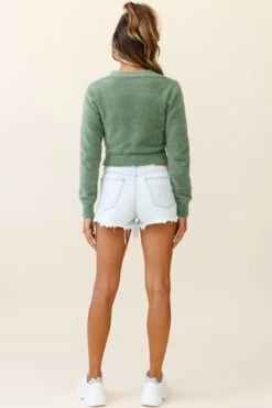 Dusky Nights Fuzzy Knit Cardigan Sage -Selfie Leslie Shop zag004 sage 3