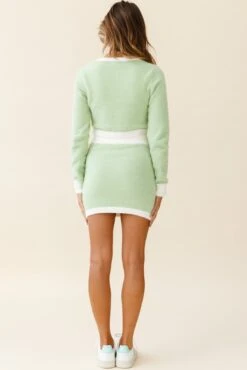 Love Struck Elasticated Waist Fuzzy Knit Skirt Sage -Selfie Leslie Shop zgy003 sage 3